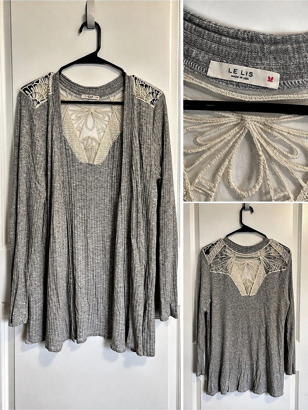 Le Lis Gray Lace Neck Long Sleeve Tunic